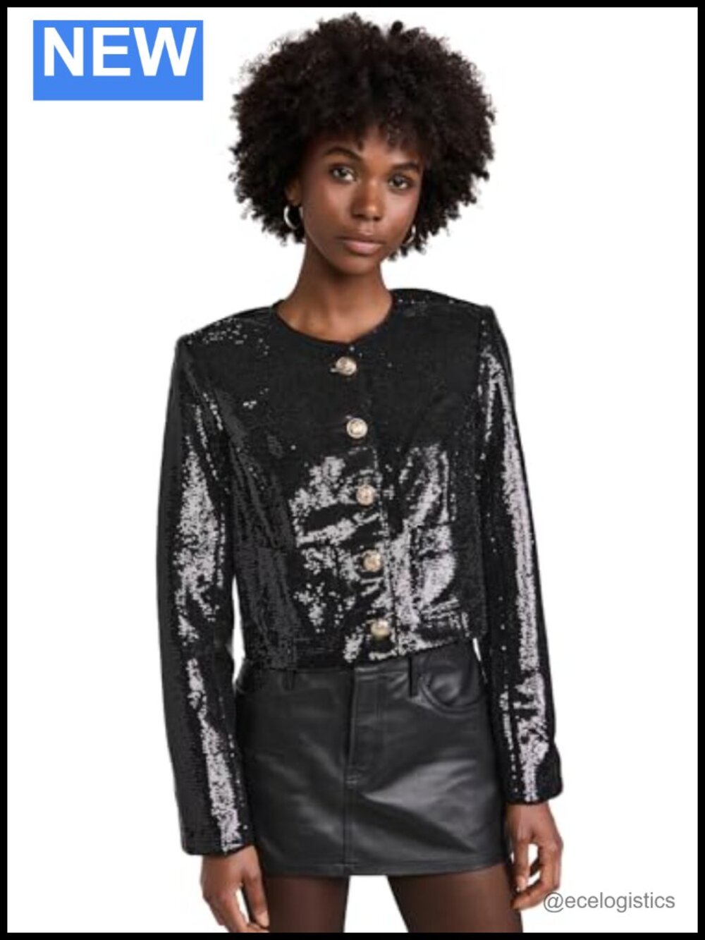 Sequin Cropped Jacket with Gold Button Hardware
